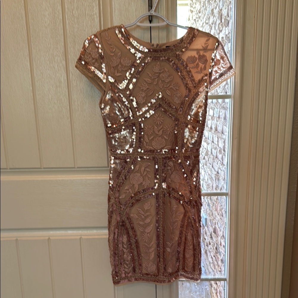 Lulu's Sequin Embellished Mini Dress - Rose Gold
